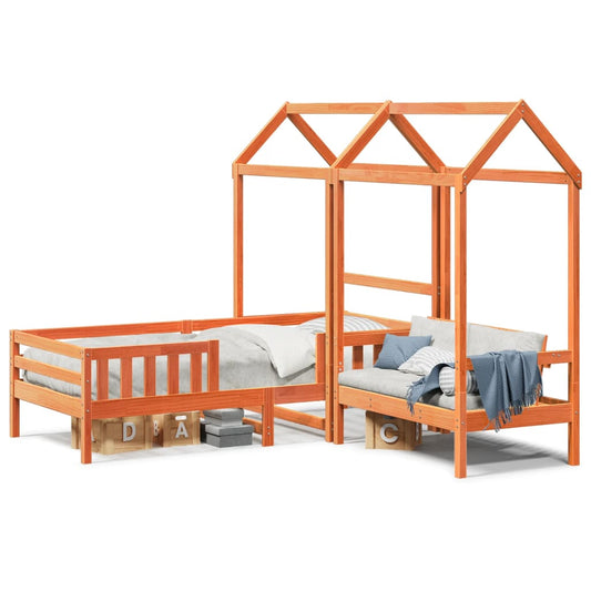 Set De Cama Y Banco Con Techo Madera De Pino Marrón 90x190 Cm_0