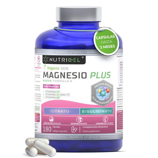 Magnesio Con Bisglicinato Y Citrato + Vitamina D3 Y K2 - 180 Cápsulas - Nutricel_0