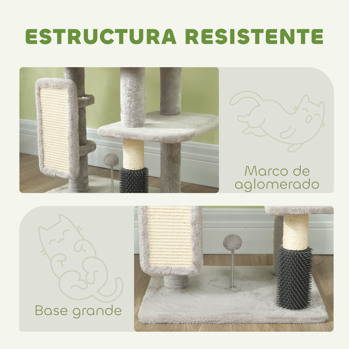 Pawhut Árbol Rascador Para Gatos Altura 104 Cm Con Almohadilla Para Rascar Gris_5