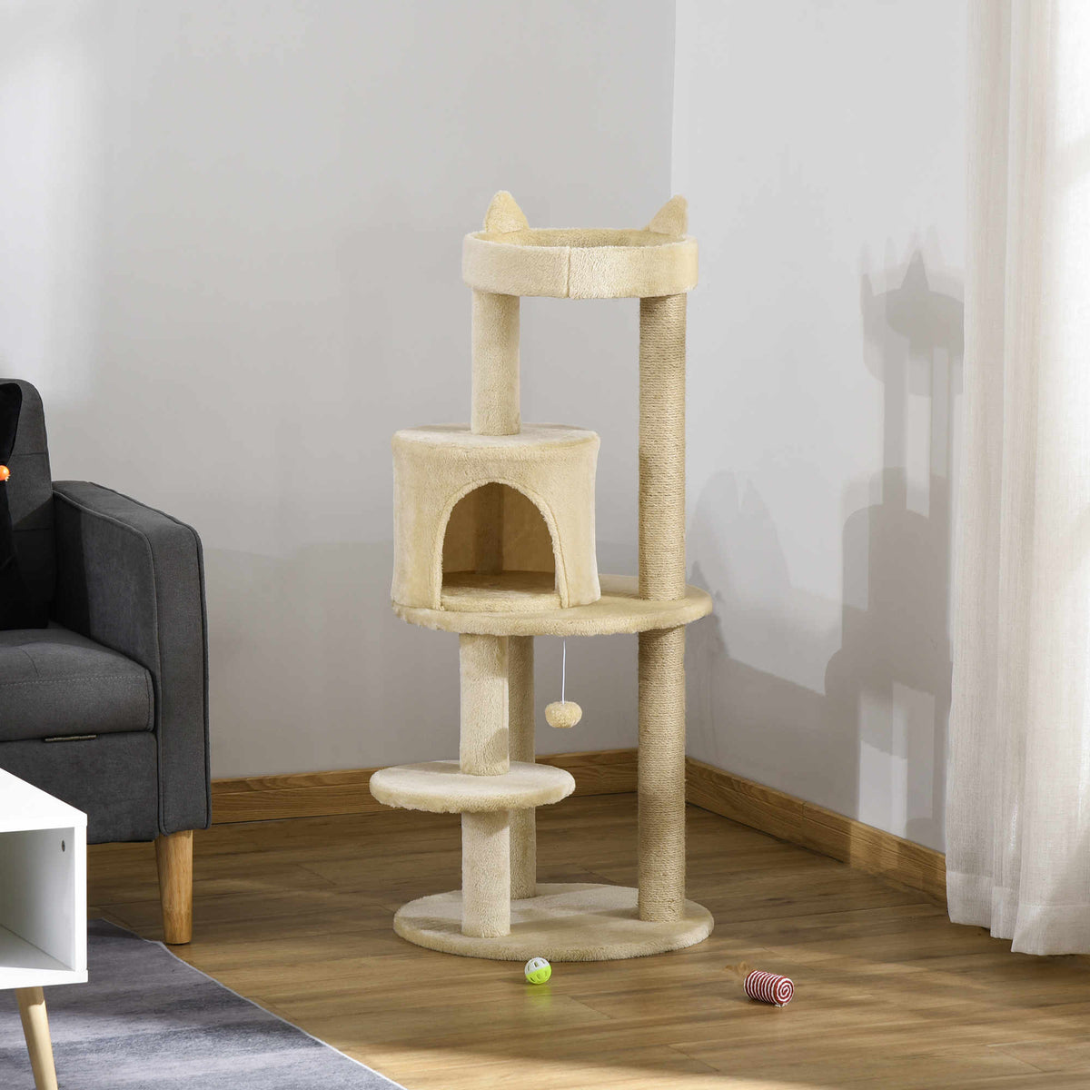 Pawhut Árbol Rascador Para Gatos 104 Cm Con Plataformas Refugio Postes De Sisal_3