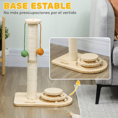 Pawhut Poste Rascador Para Gatos 56,5 Cm Con 3 Bolas Colgantes Madera Natural_4