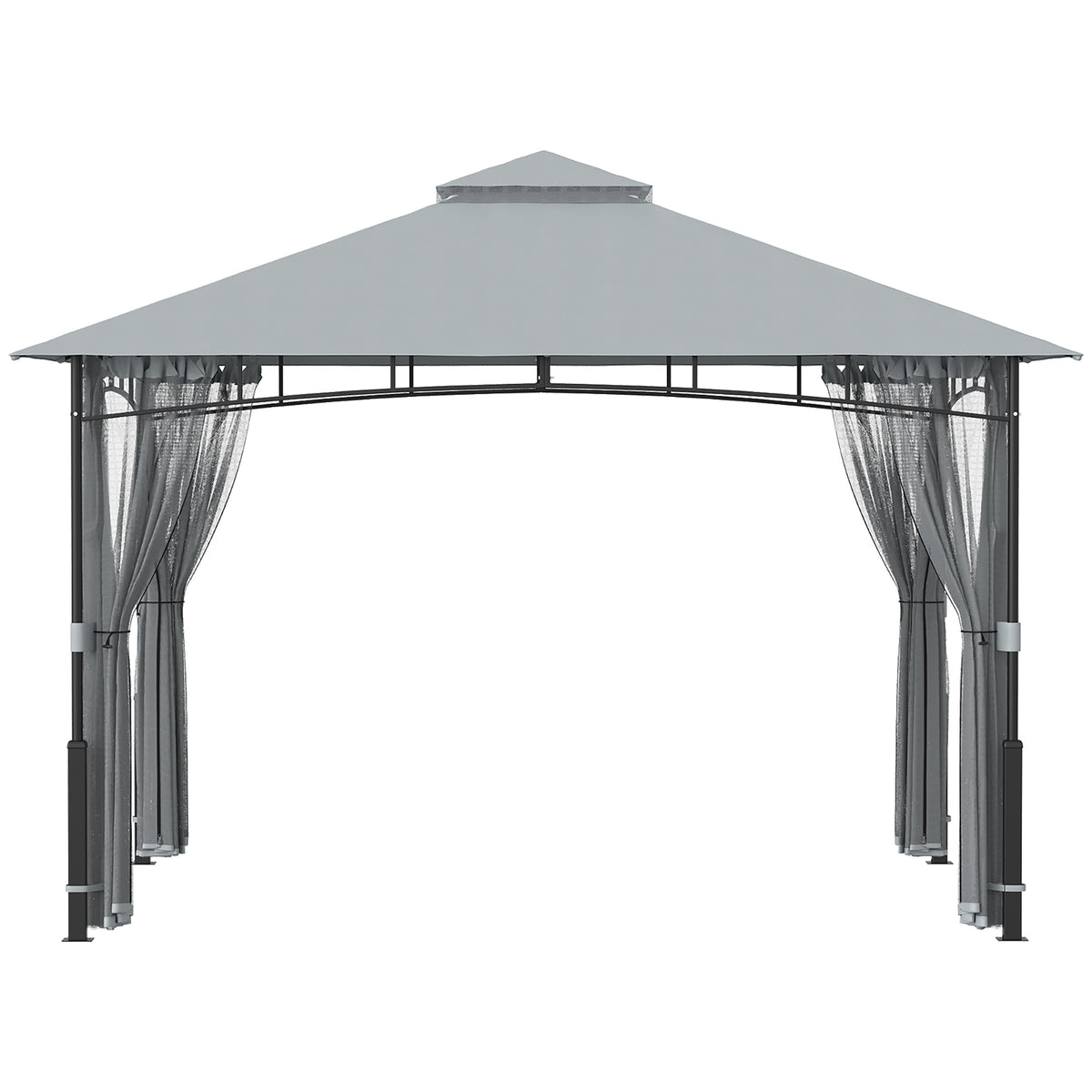 Outsunny Cenador Para Jardín 3x3,6 M Con Doble Techo Paredes De Malla Gris_4