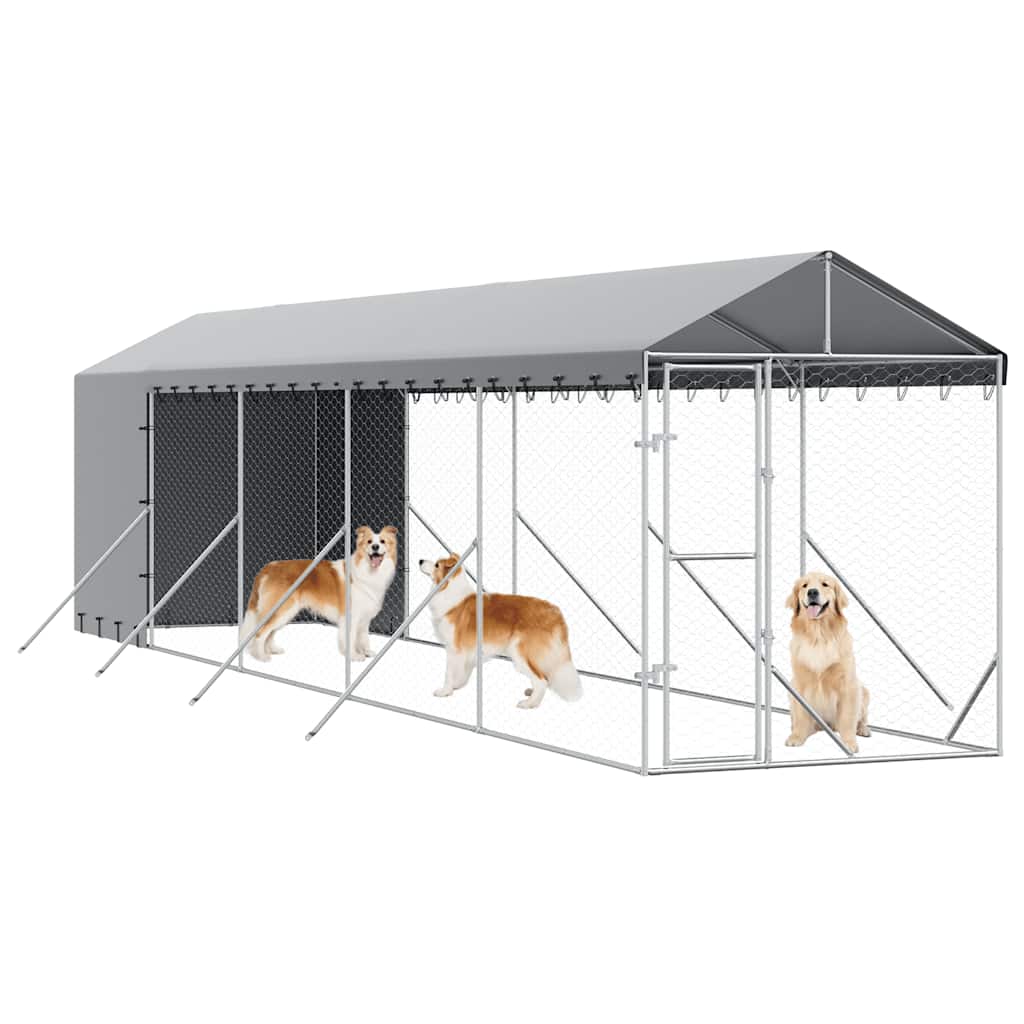 Perrera De Exterior Con Toldo Acero Galvanizado Plata 2x10x2,5m_3