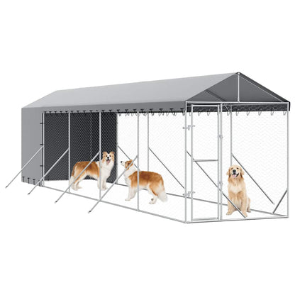 Perrera De Exterior Con Toldo Acero Galvanizado Plata 2x10x2,5m_3