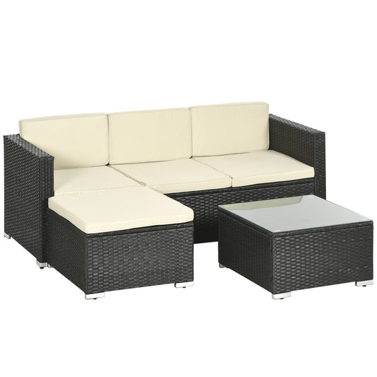 Outsunny Conjunto Muebles De Ratán Jardín Sofá De 3 Plazas Mesa Y Reposapiés_0