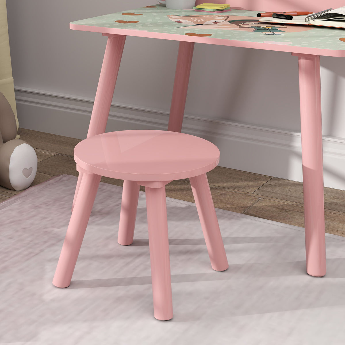 Mesa E Cadeira Para Crianças Aiyaplay Mdf E Madeira De Pinho Rosa 60x48x53,5 Cm_4
