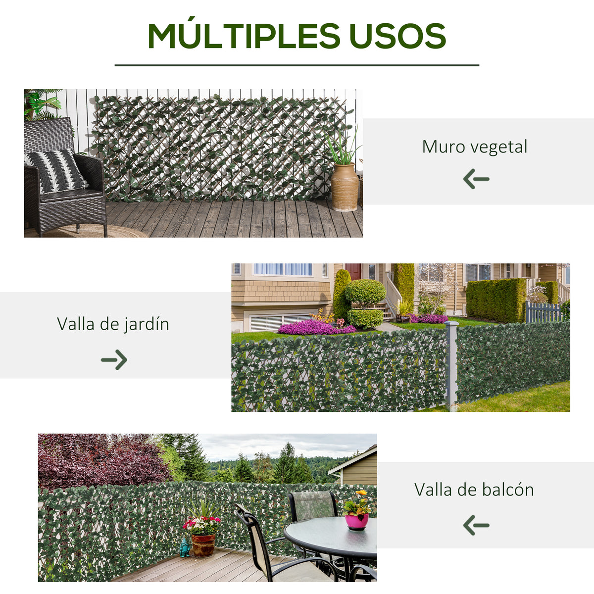 Artificial En Rollo Outsunny Tela Poliéster, Mimbre Verde 295x70x2 Cm_5