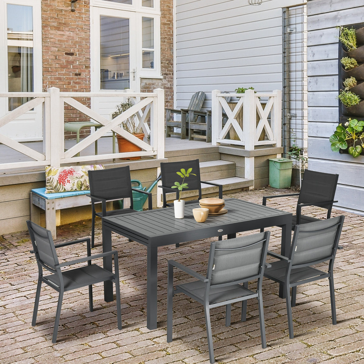 Outsunny Conjunto Muebles De Jardín Con Mesa Extensible 8 Sillas Apilables Gris_1