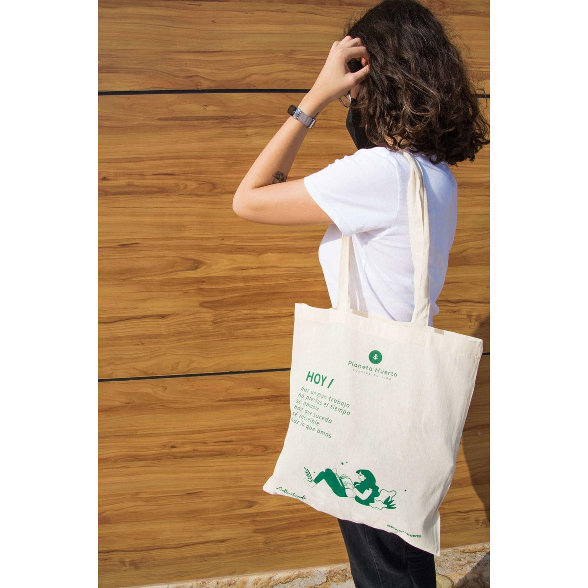Bolsa de tela con diseño mujer Planeta Huerto 40cm x 40cm