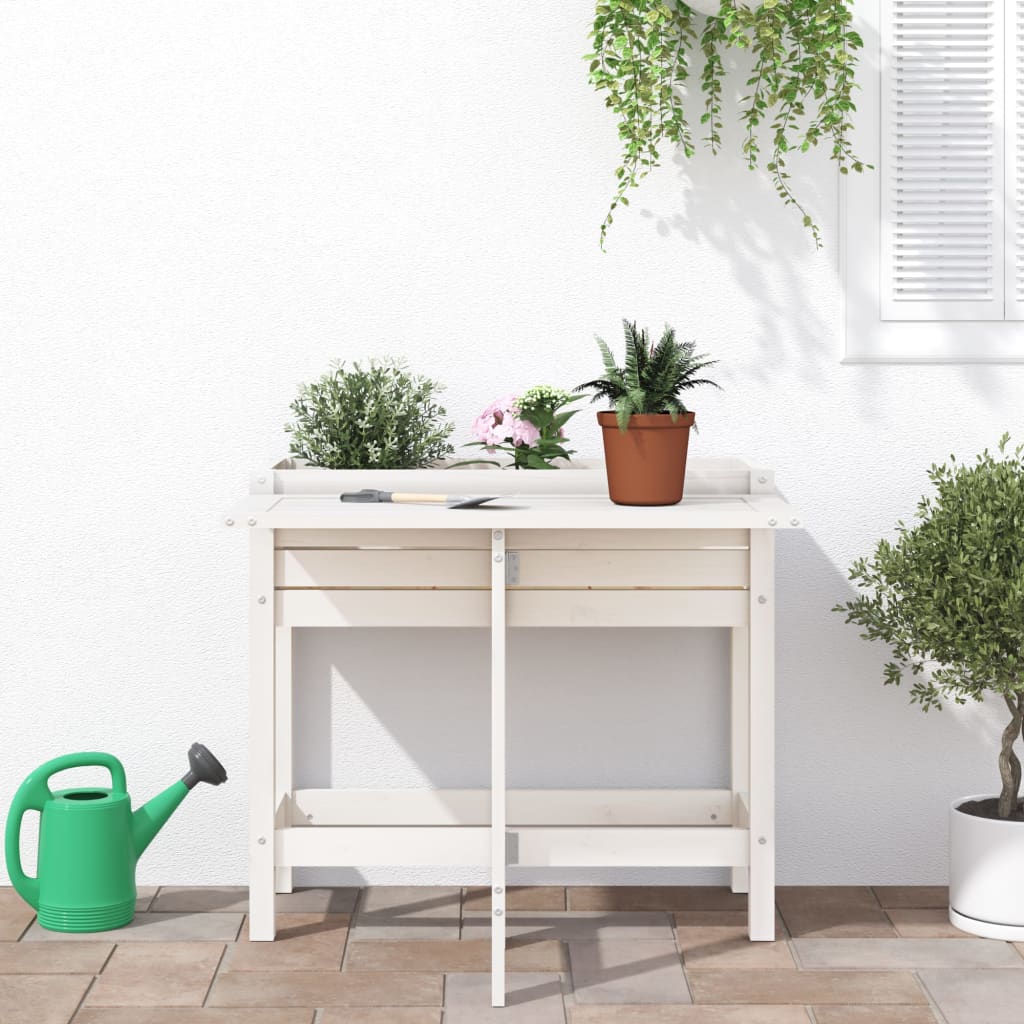 Jardinera Con Tapa Plegable Madera Maciza De Pino Blanca_2