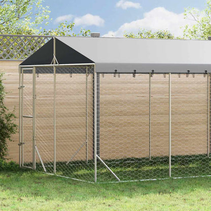 Perrera Exterior Con Techo Acero Galvanizado Plata 3x7,5x2,5 M_1