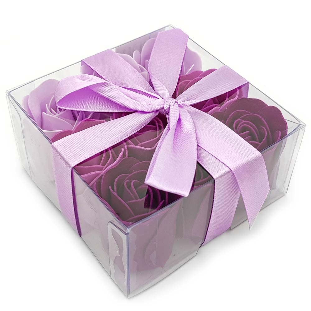 Pack 10 Cajas 9 Rosas De Jabón (lila) - Flores Con Pétalos De Jabón Perfumados - Regalo Original Para Días Especiales_0
