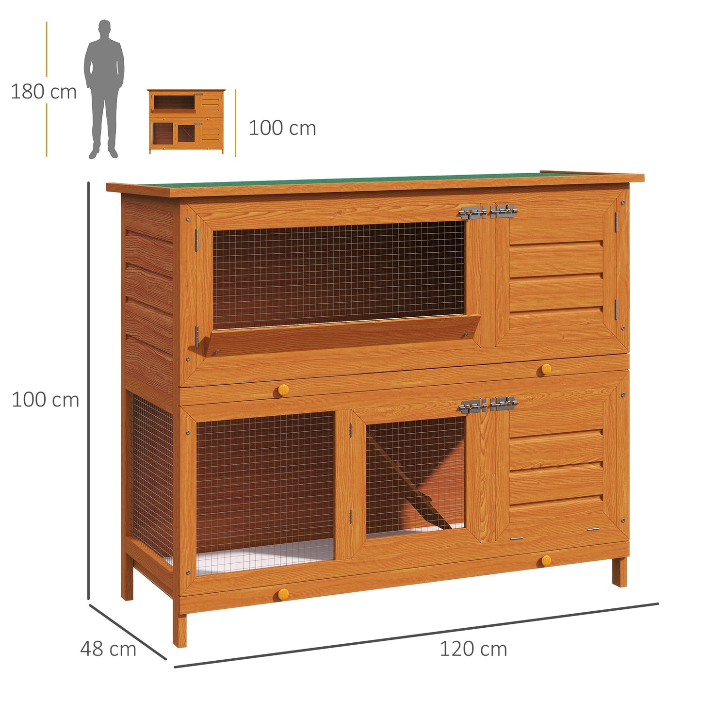 Pawhut Conejera Madera Exterior 2 Pisos Con Techo Abrible Bandejas 120x48x100 Cm_2