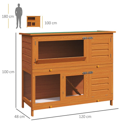 Pawhut Conejera Madera Exterior 2 Pisos Con Techo Abrible Bandejas 120x48x100 Cm_2