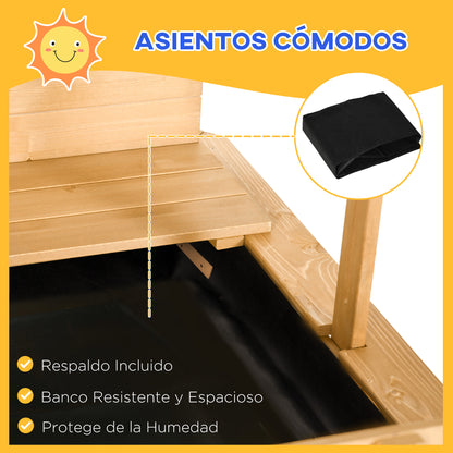 Outsunny Arenero Para Niños De Madera Con Toldo Ajustable 106x106x115 Cm Natural_5