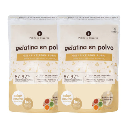 Pack 2x Gelatina neutra en polvo fuente de colágeno Planeta Huerto 1 Kg