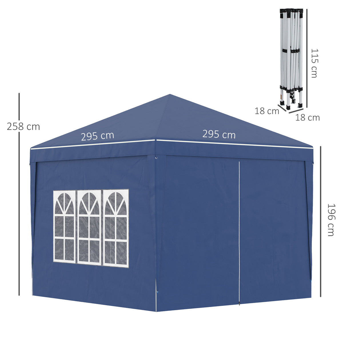 Outsunny Carpa Plegable Con 4 Paredes Desmontables 3x3 M Para Exterior Azul_2