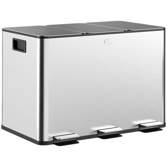 Balde De Lixo Homcom Aço Inoxidável 410 E Plástico Pp Prata 49,6x34,5x38,6 Cm_0