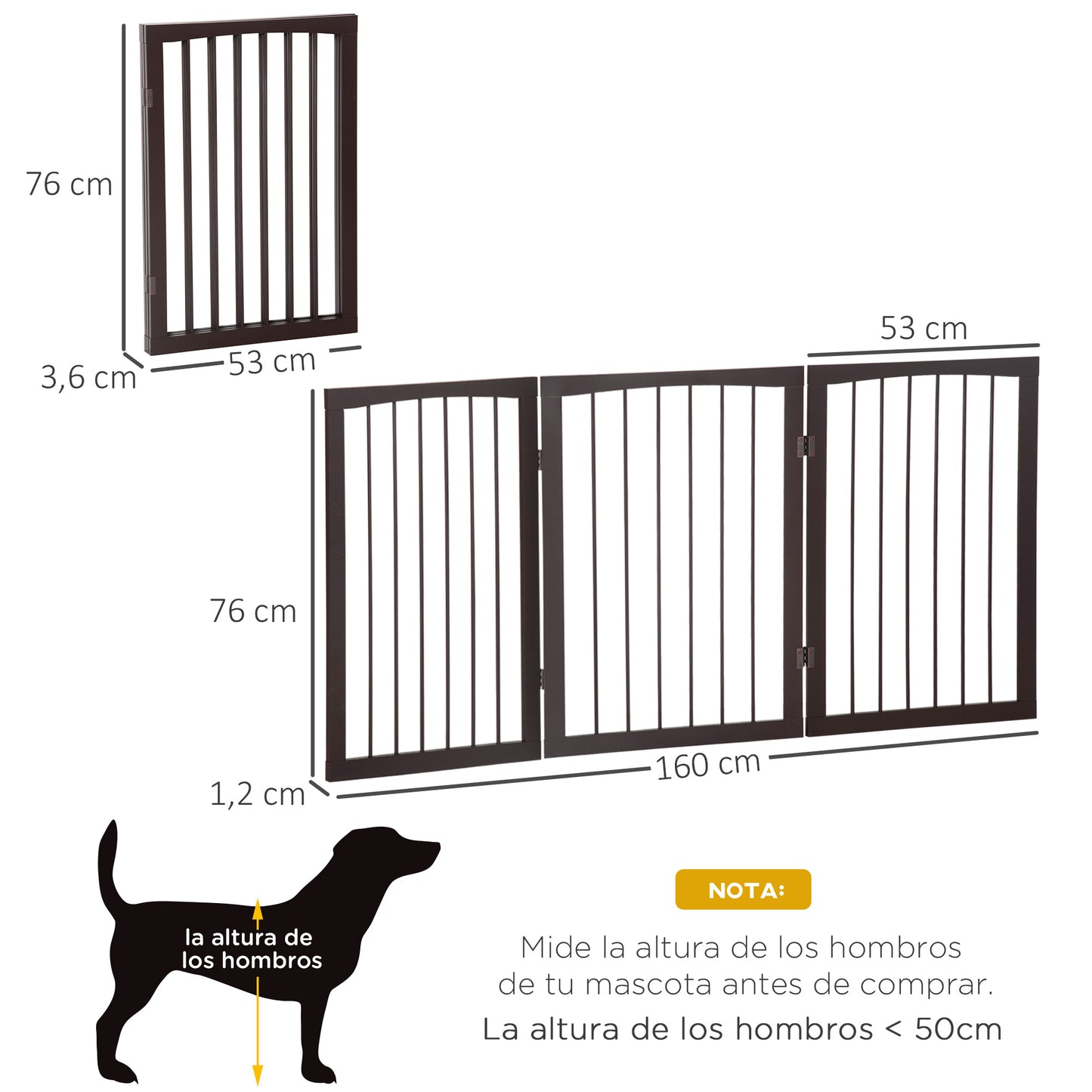Pawhut Barrera De Seguridad Plegable Perros Pequeños 160x76 Cm Para Puertas Café_2