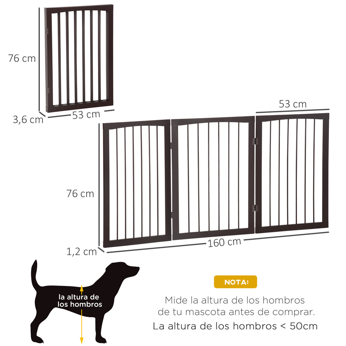 Pawhut Barrera De Seguridad Plegable Perros Pequeños 160x76 Cm Para Puertas Café_2