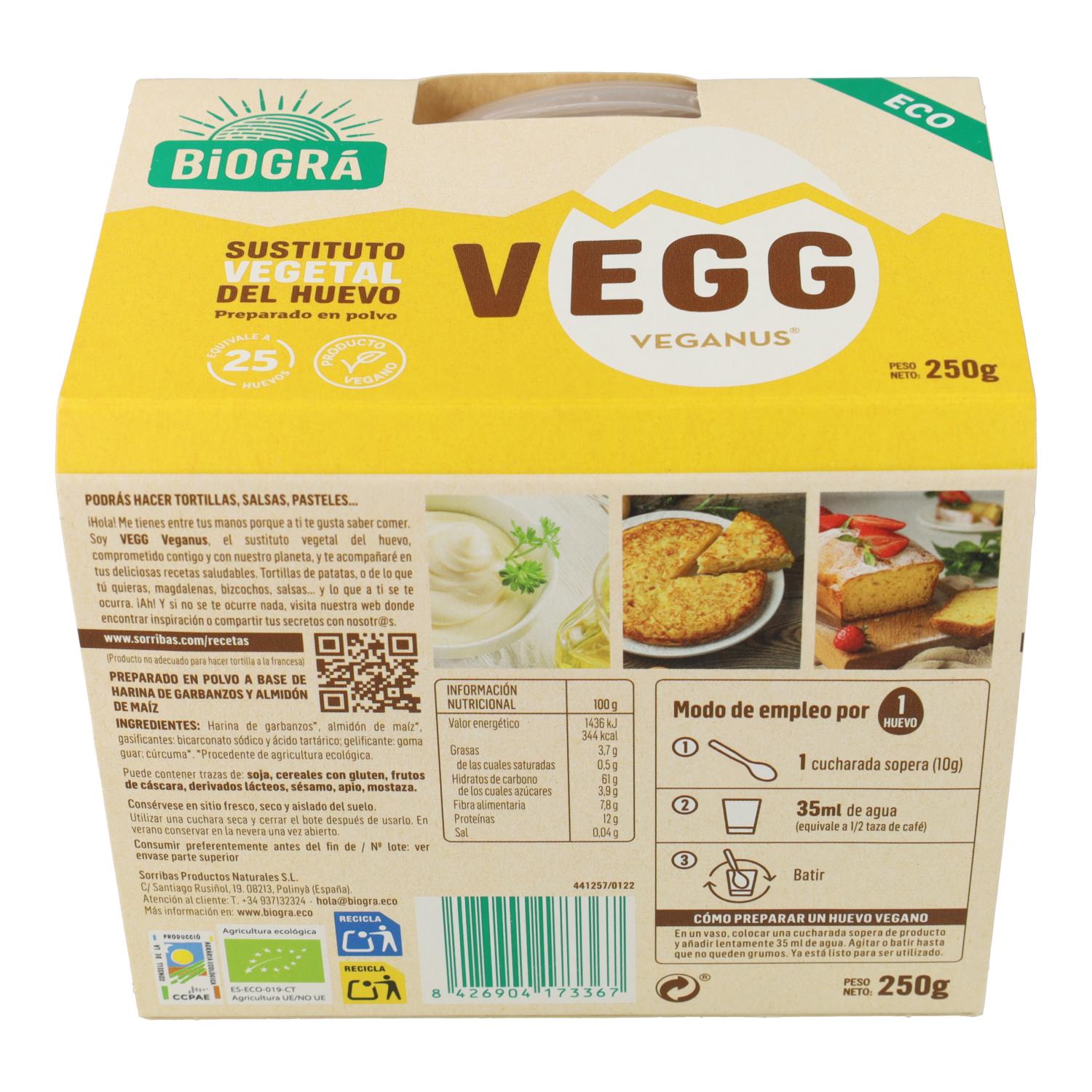 Vegg, sustituto bio vegetal del huevo, Biográ 250 gr