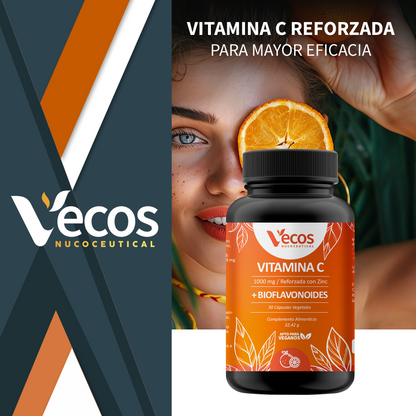 Vitamina C 1000 Mg + Zinc Vecos 30 Cápsulas | Defensas Y Sistema Inmune | Con Bioflavonoides_1