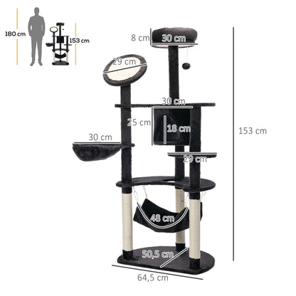 Pawhut Rascador Para Gatos 153 Cm Con Cueva Plataformas Postes De Sisal Y Bola_2