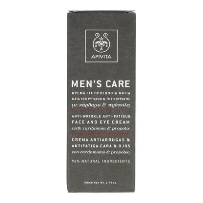 Crema Antiarrugas -Antifatiga Facial y Ojos con Cardamomo y Propóleo Apivita 50 ml para Hombre