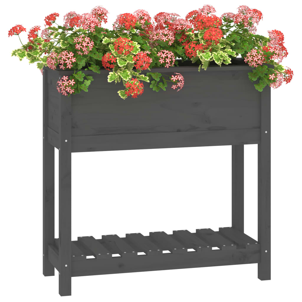 Jardinera Con Estante Madera Maciza Pino Gris 82,5x34,5x81 Cm_3