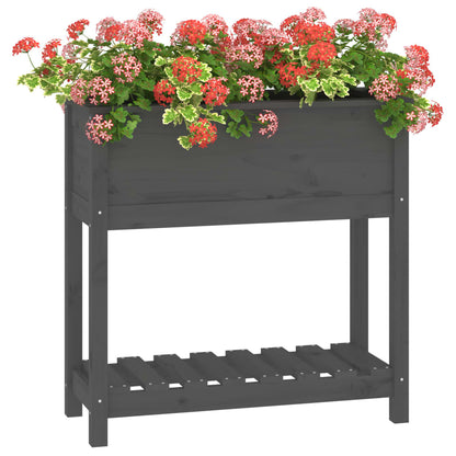 Jardinera Con Estante Madera Maciza Pino Gris 82,5x34,5x81 Cm_3