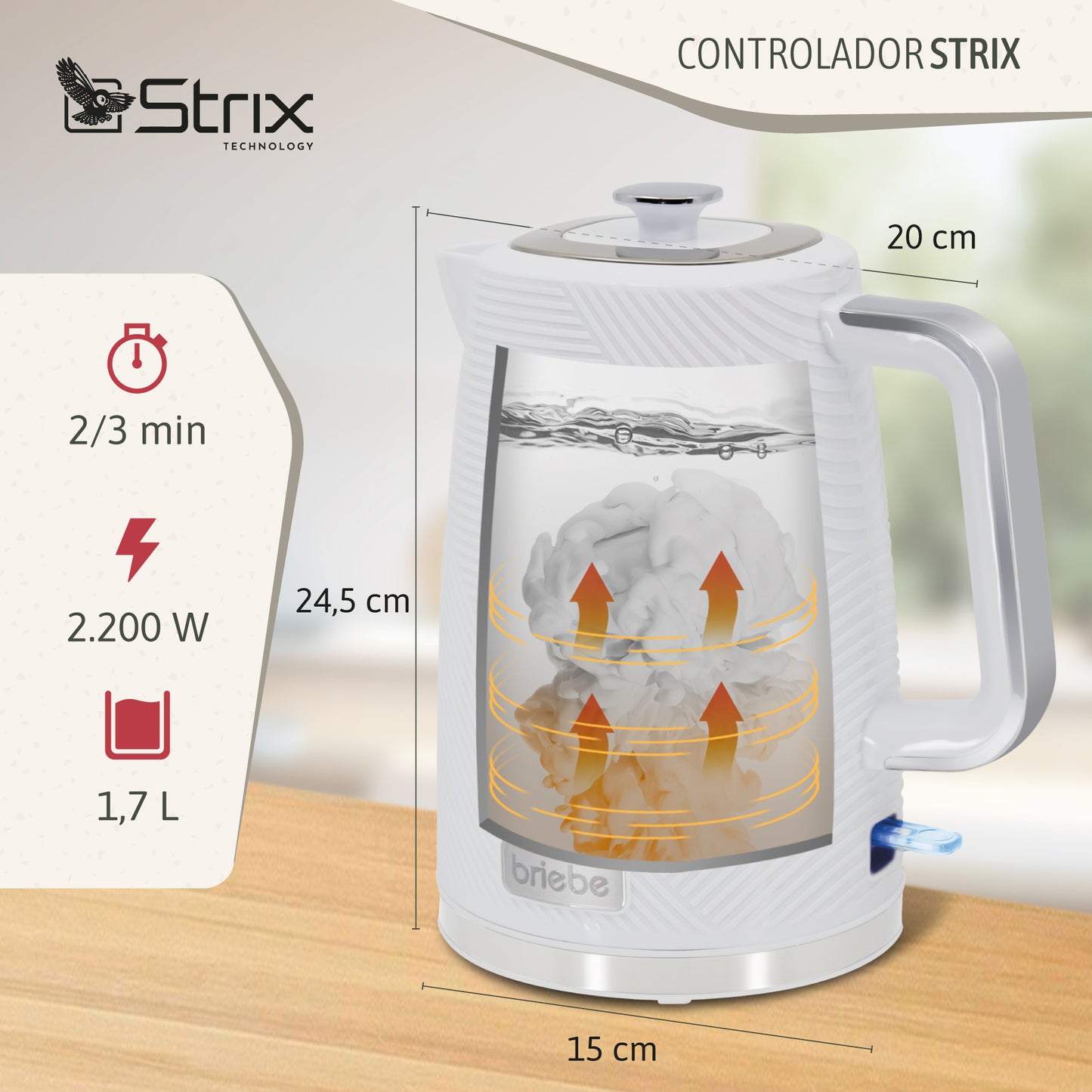 Briebe Elegance Hervidor Agua Eléctrico 1,7l Inalámbrico Ebullición Rápida, Libre De Bpa, Base De 360°, Kt1168wht,blanco_2