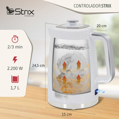 Briebe Elegance Hervidor Agua Eléctrico 1,7l Inalámbrico Ebullición Rápida, Libre De Bpa, Base De 360°, Kt1168wht,blanco_2