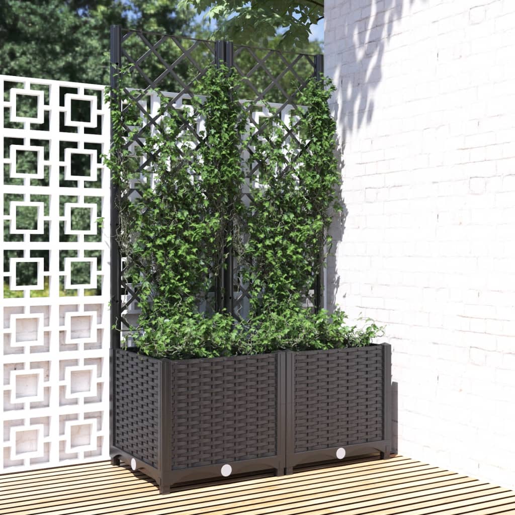 Jardinera De Jardín Con Enrejado, Color Negro, 80 X 40 X 136 Cm, Pp_1