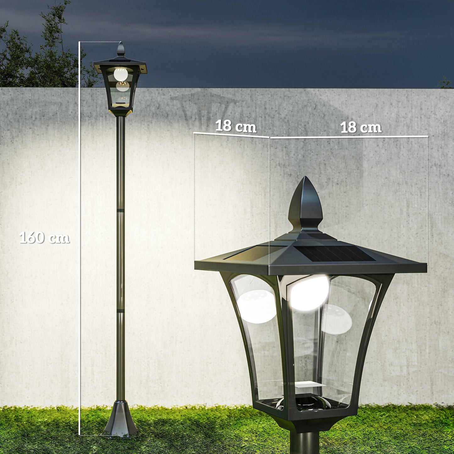 Outsunny Farola Solar Para Jardín Con Panel Solar 18x18x160 Cm Negro_2