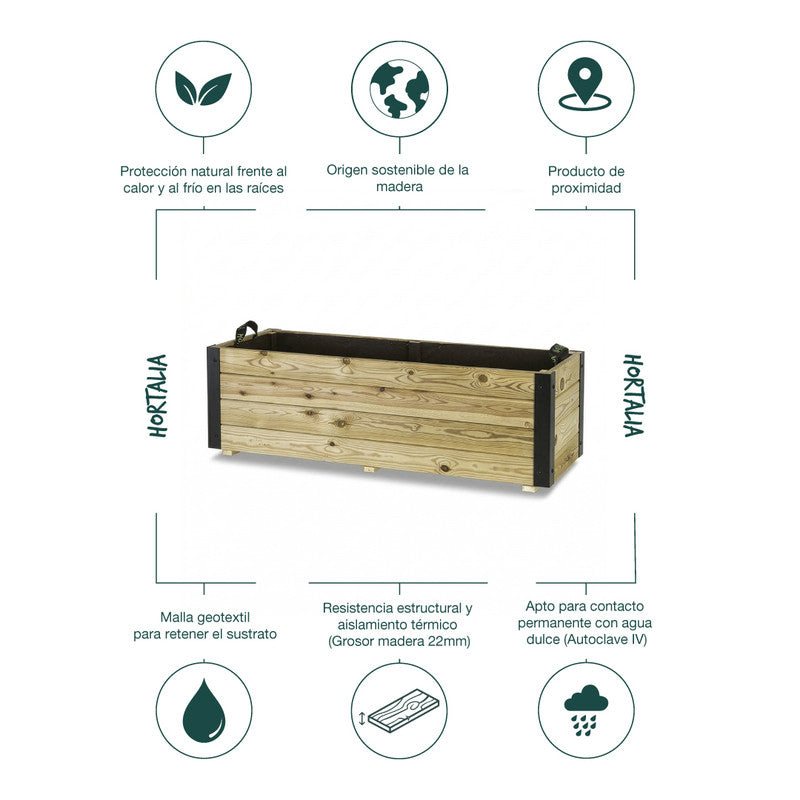 Jardinera Exterior De Madera Con Refuerzo De Aluminio Ghio Al Hortalia 120x45x40 Cm_4