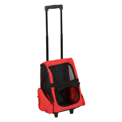Pawhut Transportín 2 En 1 Para Mascotas Carrito Mochila Ruedas 42x25x55 Cm Rojo_0