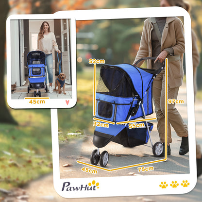 Pawhut Carrito Para Perros Plegable Con Cesta De Almacenaje 75x45x97 Cm Azul_2