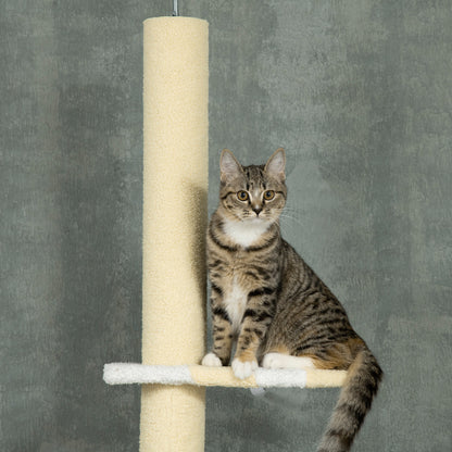 Pawhut Árbol Para Gatos Del Suelo Al Techo 220-260 Cm Con 3 Plataformas Y Bola_3
