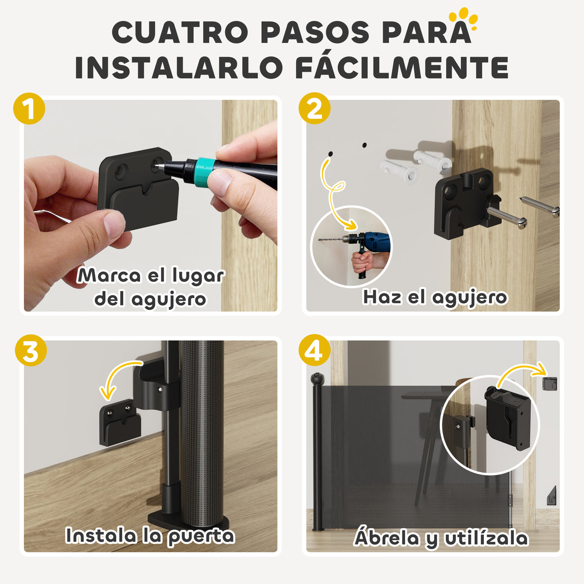 Pawhut Barrera De Seguridad Para Perros Retráctil 0-125 Cm Para Escaleras_4