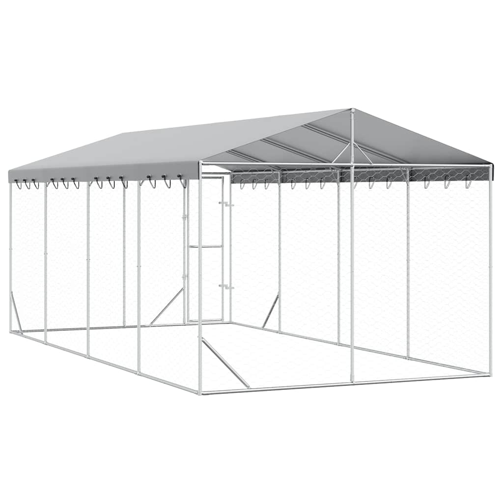 Perrera De Exterior Con Toldo Acero Galvanizado Plata 3x6x2,5 M_5