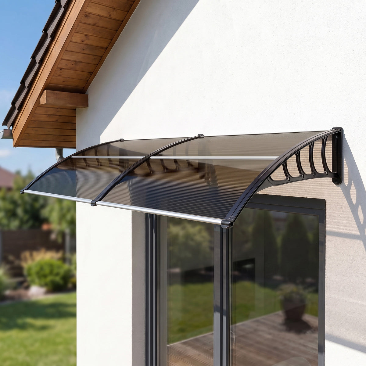 Marquesina Exterior Policarbonato Outsunny 200x96x27 Cm Marrón_1