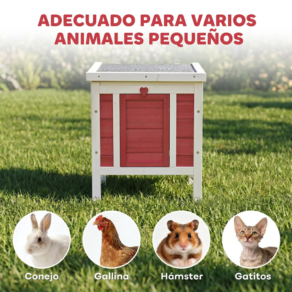 Pawhut Conejera Madera Exterior Con Techo Asfáltico Abatible 42x51x43 Cm Rojo_5
