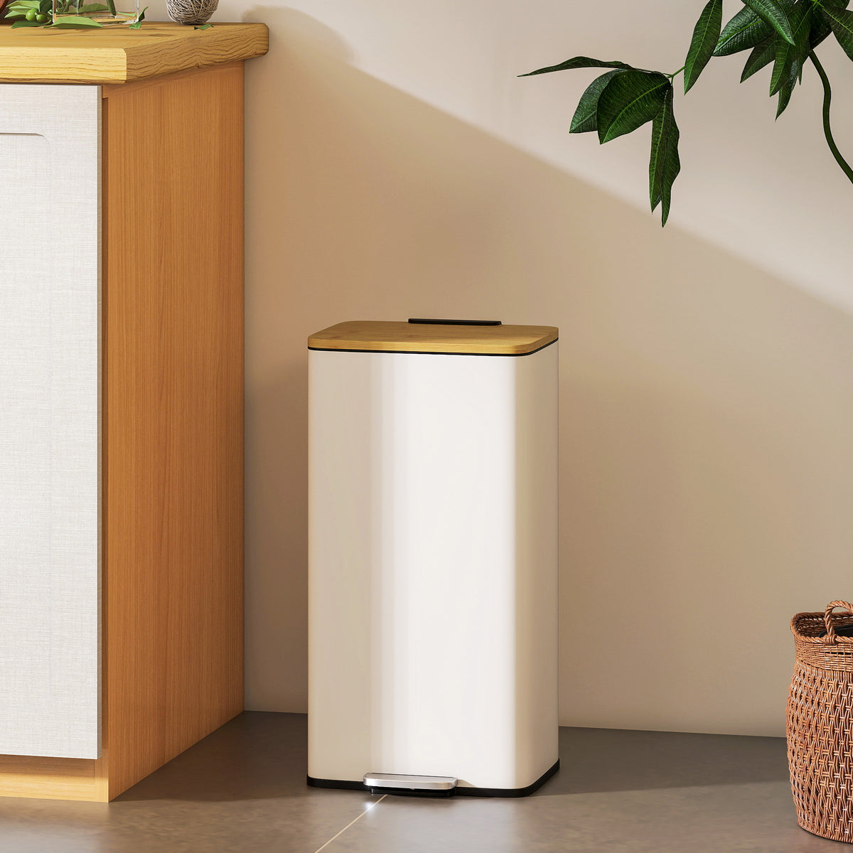 Balde De Lixo Homcom Metal E Bambu Branco 29,5x29,5x56,8 Cm 851-066v00wt_3