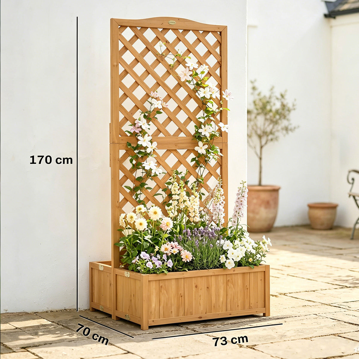 Outsunny Jardinera Con Enrejado De Madera Con 2 Cajas Plegables 73x70x170 Cm_2