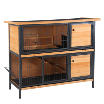 Pawhut Conejera De Madera De 2 Niveles Con Puertas Y Rampa 122x50x101 Cm Natural_0