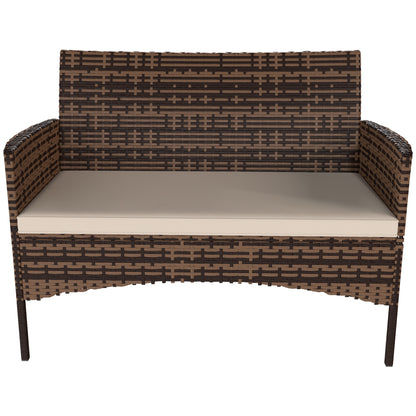Sofá De Ratán Outsunny Ratán Pe, Acero Caqui 115x63x85 Cm_4