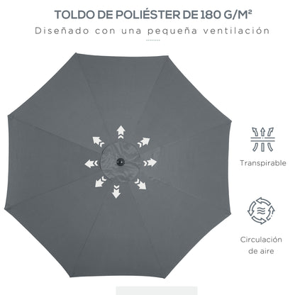 Outsunny Sombrilla De Jardín Ø300x252 Cm Con Manivela Techo Inclinable Gris_5