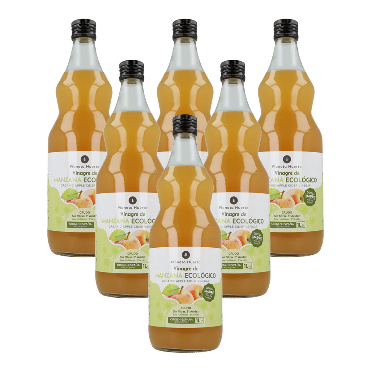 Pack 6 x Vinagre de manzana ECO crudo sin filtrar con la madre Planeta Huerto 1L
