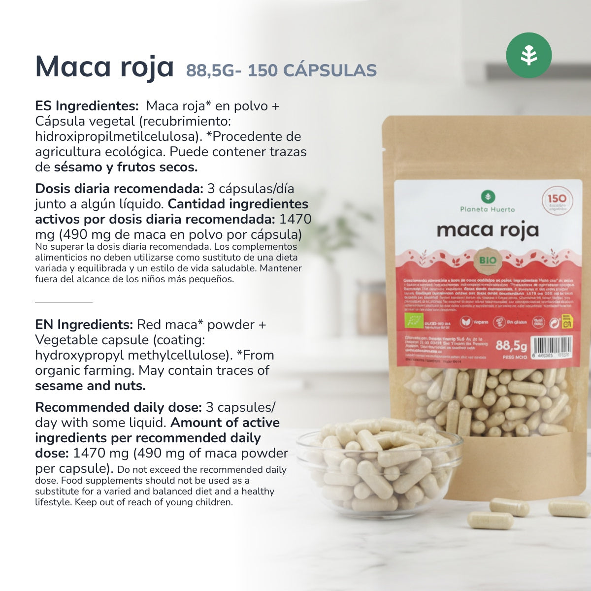 Maca Roja BIO Planeta Huerto 150 cápsulas