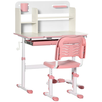 Conjunto De Secretária E Cadeira Infantil Homcom Rosa Pp, Mdf E Aço 80x52x88x109cm_0
